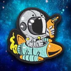 Astronaut in Space Rocket besticktes Bügelbild / Klett-Aufnäher